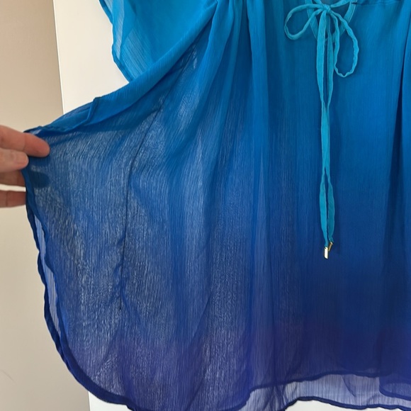 Bleu Rod Beattie Sheer Ombre Swim Cover Up in Blue Lyst Plunging Neckline w Ties - Picture 6 of 13